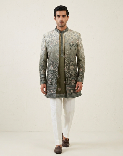 Royal Elephant Motif Velvet Indo-Western Set with Ombre Embroidery