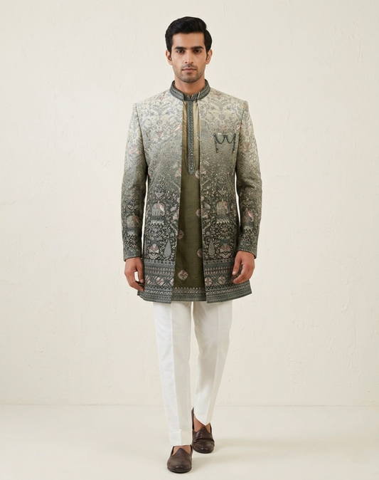 Royal Elephant Motif Velvet Indo-Western Set with Ombre Embroidery