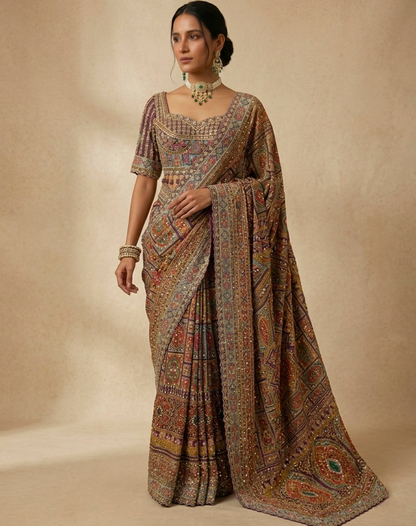 Regal Dabka & Zardosi Tissue Saree with Heritage Mosaic Embroidery