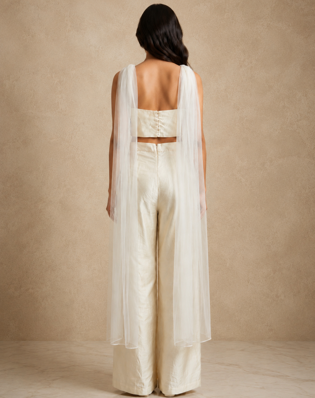 Ivory Floral Embellished Bamber Silk Jumpsuit