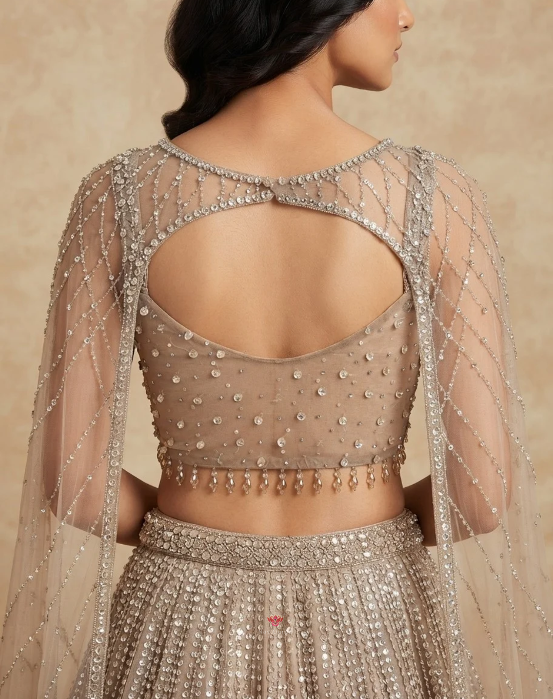 Crystal Reverie | Sequin & Bead Embellished Cape Lehenga