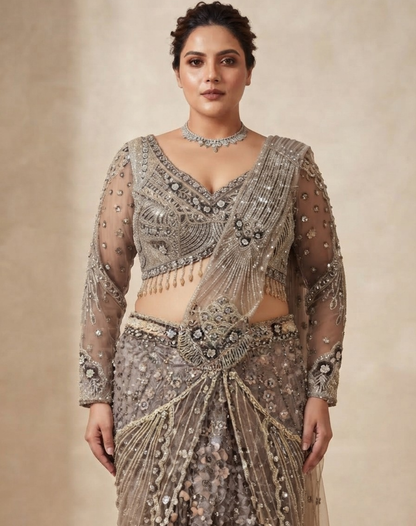 Silver Mist Draped Ensemble