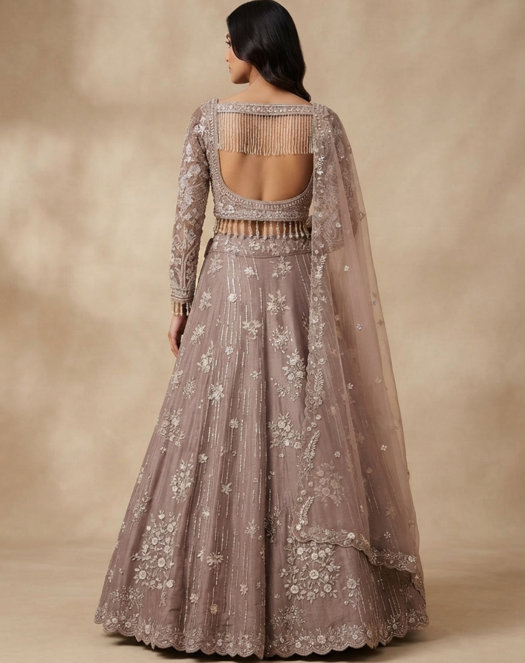 Rosé Veil | Zari & Cutdana Embroidered Lehenga
