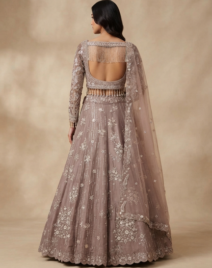 Rosé Veil | Zari & Cutdana Embroidered Lehenga