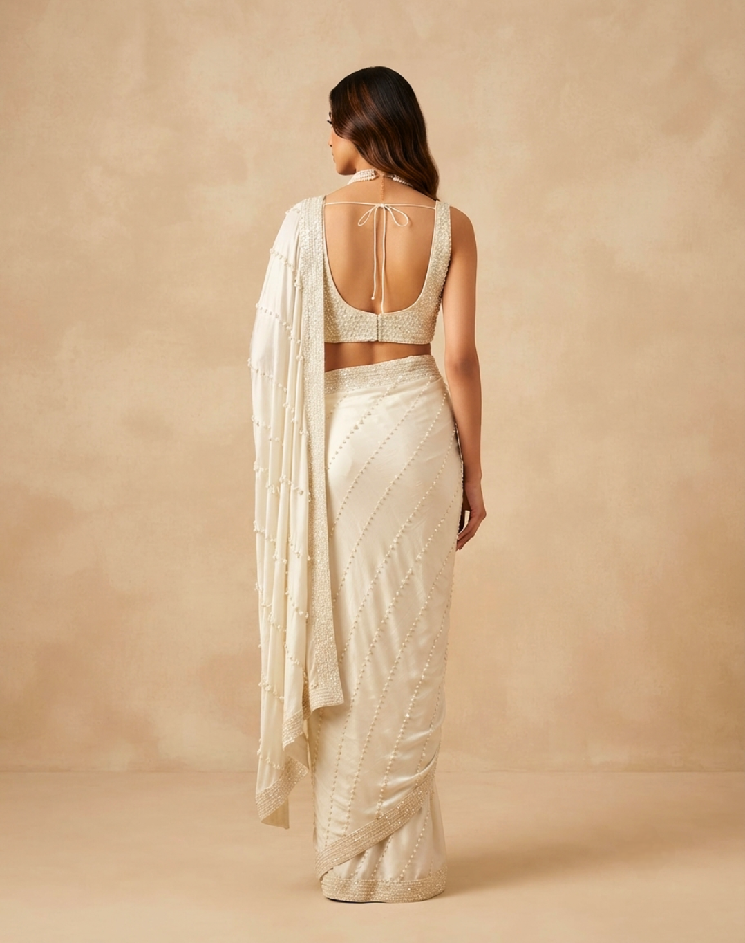 Pearl Cascade Chinon Saree