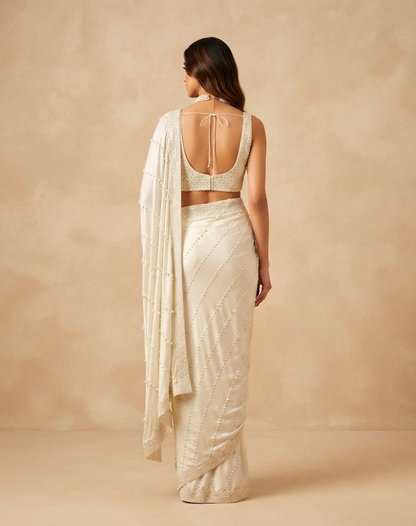 Pearl Cascade Chinon Saree