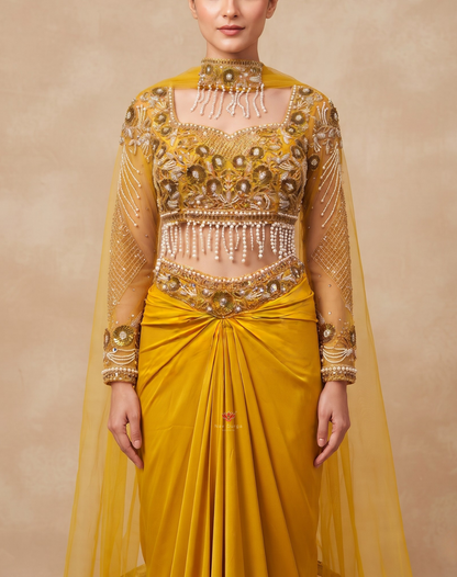 Nooraya | Zari & Pearl Embellished Draped Skirt Set