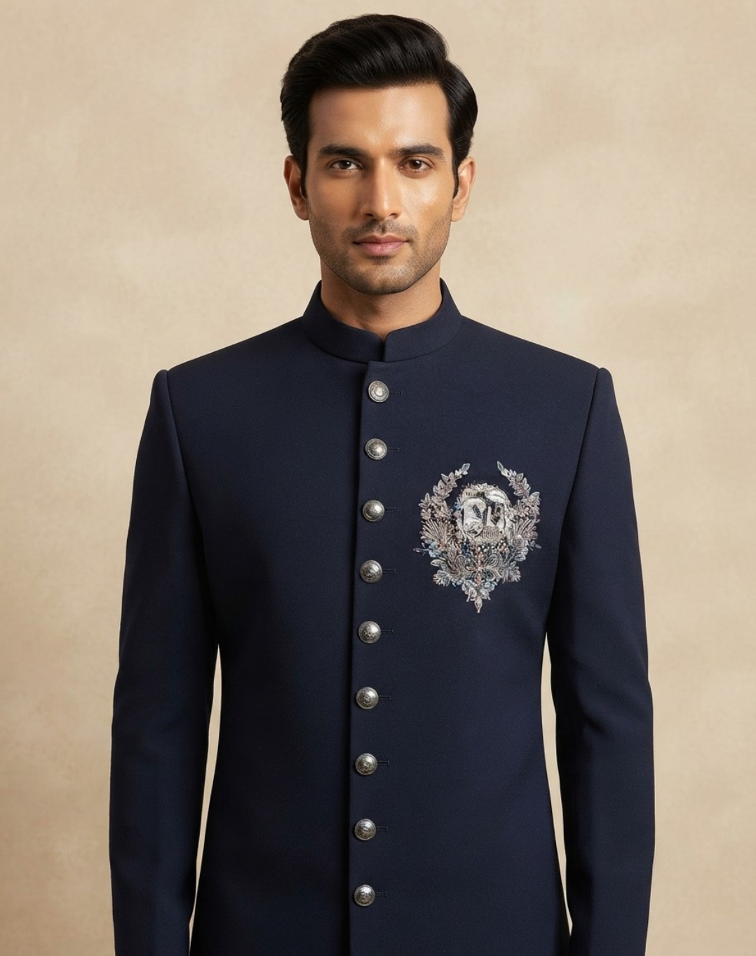 Regal Crest | Zari & Cutdana Embroidered Silk Sherwani