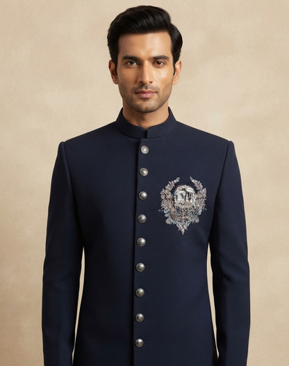 Regal Crest | Zari & Cutdana Embroidered Silk Sherwani