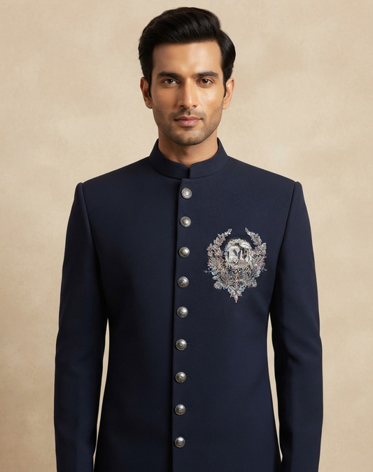 Regal Crest | Zari & Cutdana Embroidered Silk Sherwani
