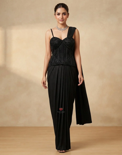 Midnight Muse | Cutdana & Sequin Embellished Draped Skirt Set