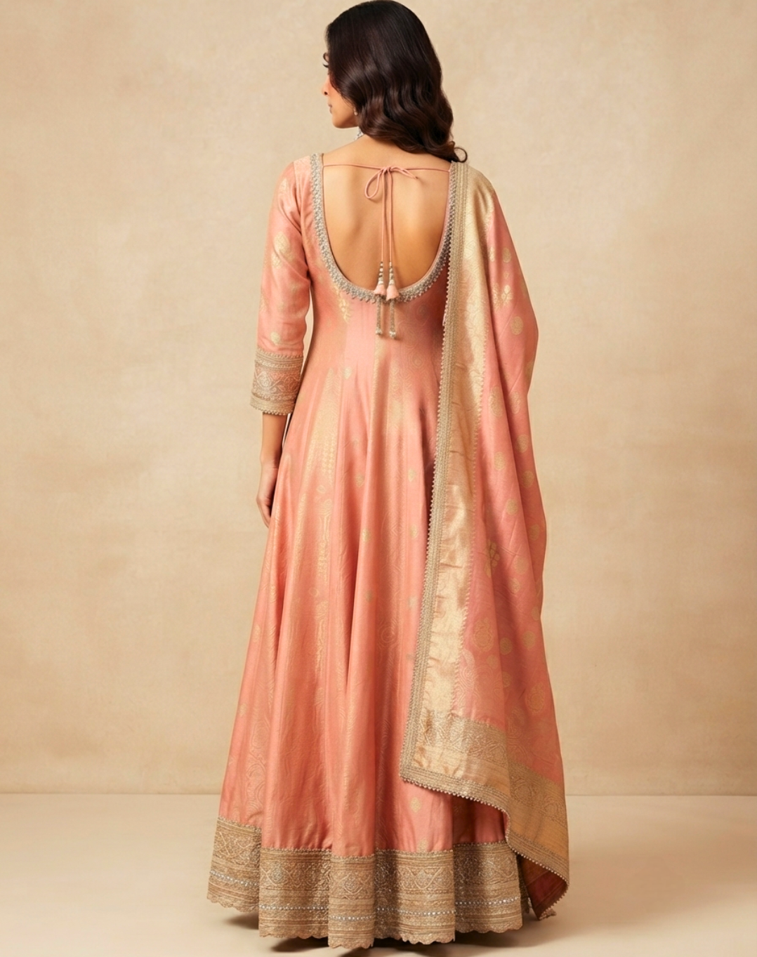 Blush Gold Tissue Festive Anarkali Gown
