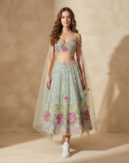 Garden Reverie | 3D Floral & Sequin Embellished Lehenga