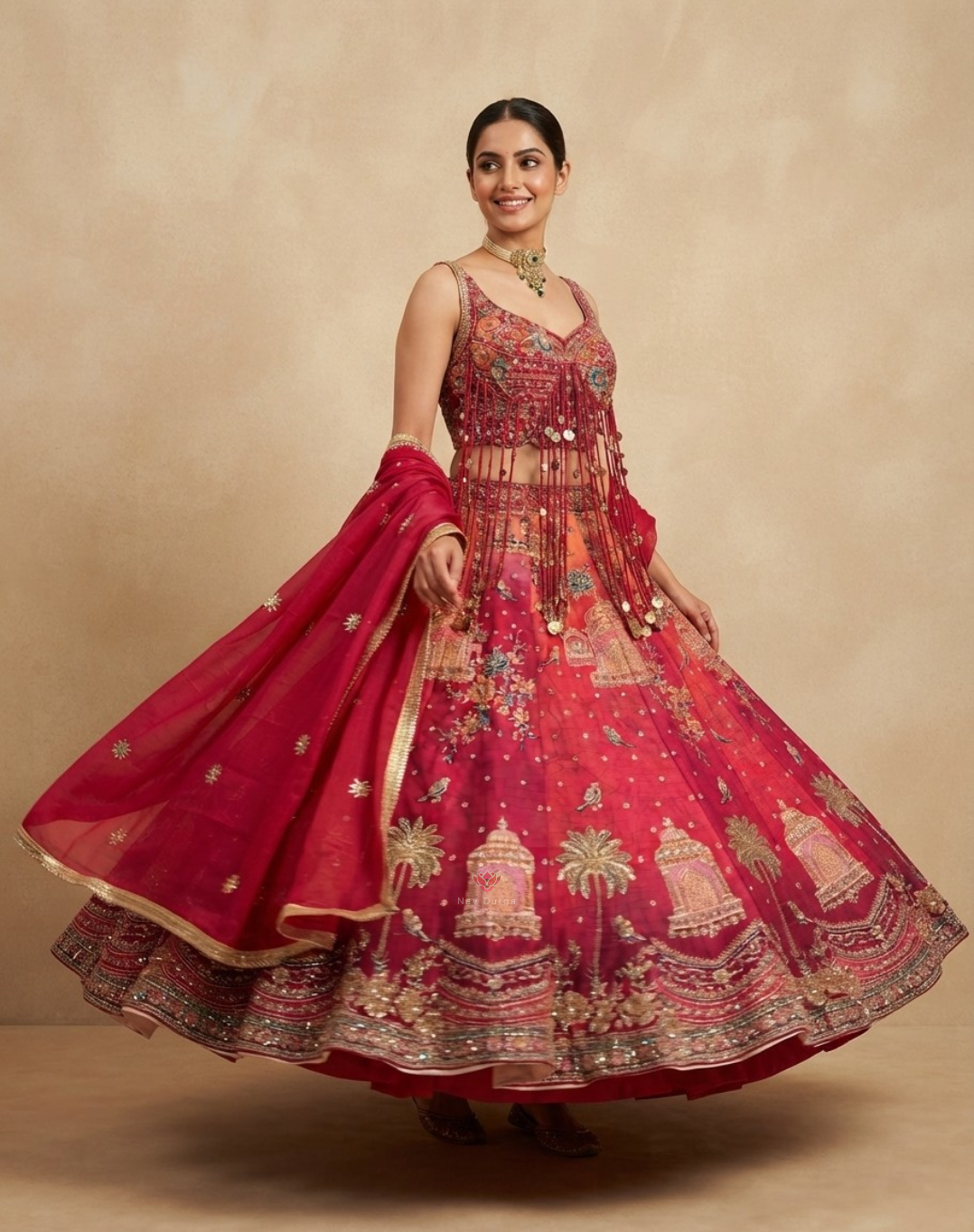 Gulmohar Royale | Zari & Mirror Work Bamber Silk Lehenga