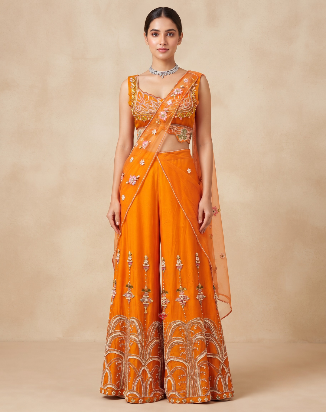 Saffron Bloom | Resham & Zardosi Embellished Palazzo Set
