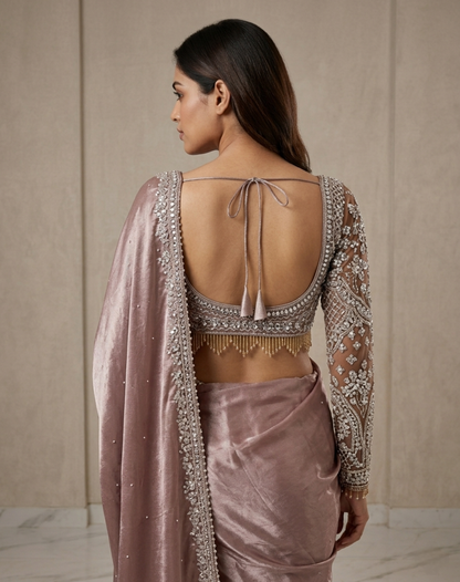Mauve Rose Cutdana Drape Saree