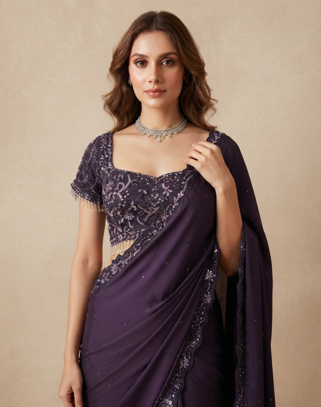 Midnight Bloom | Cutdana & Crystal Embellished Saree