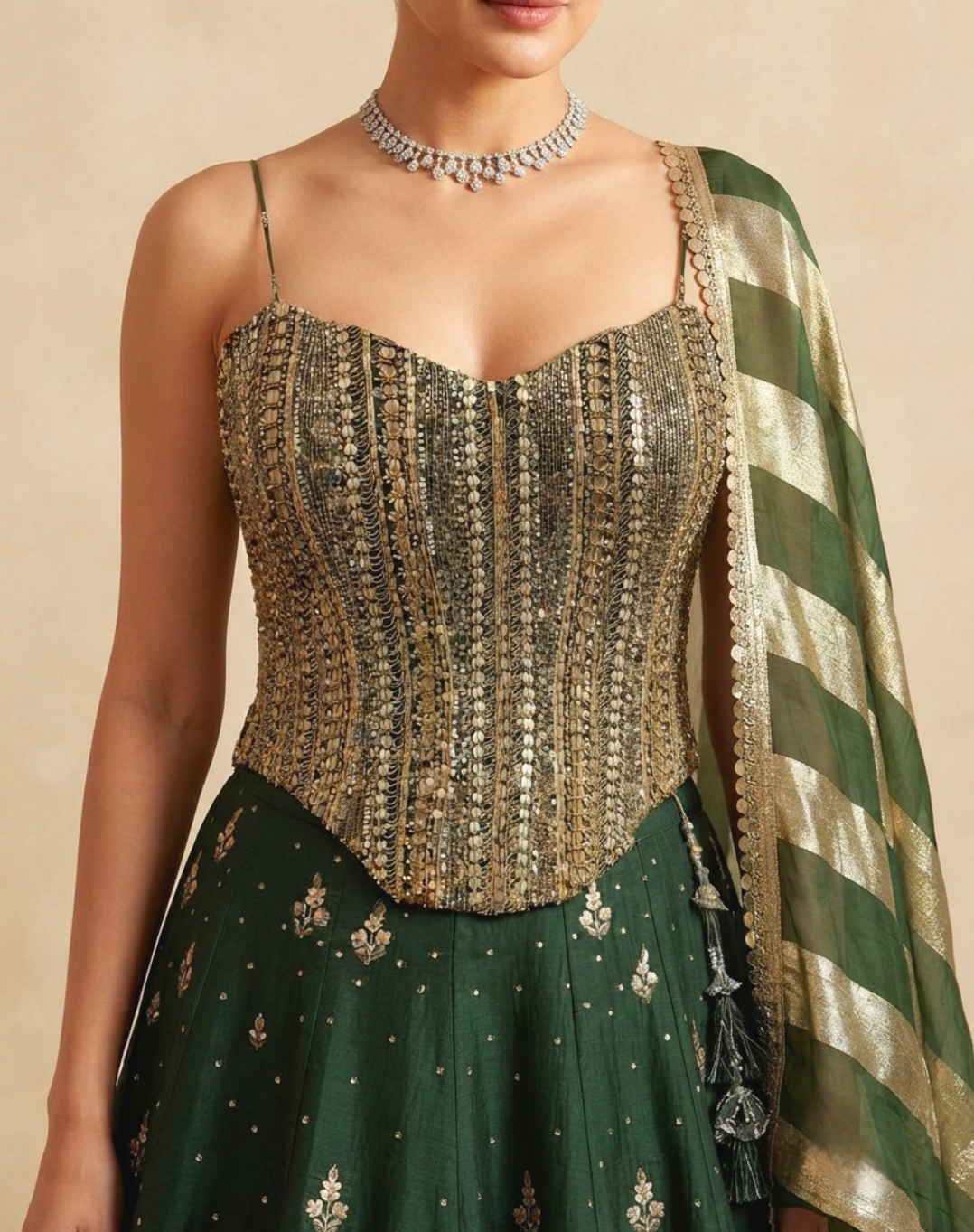 Emerald Zardosi Corset Lehenga Set