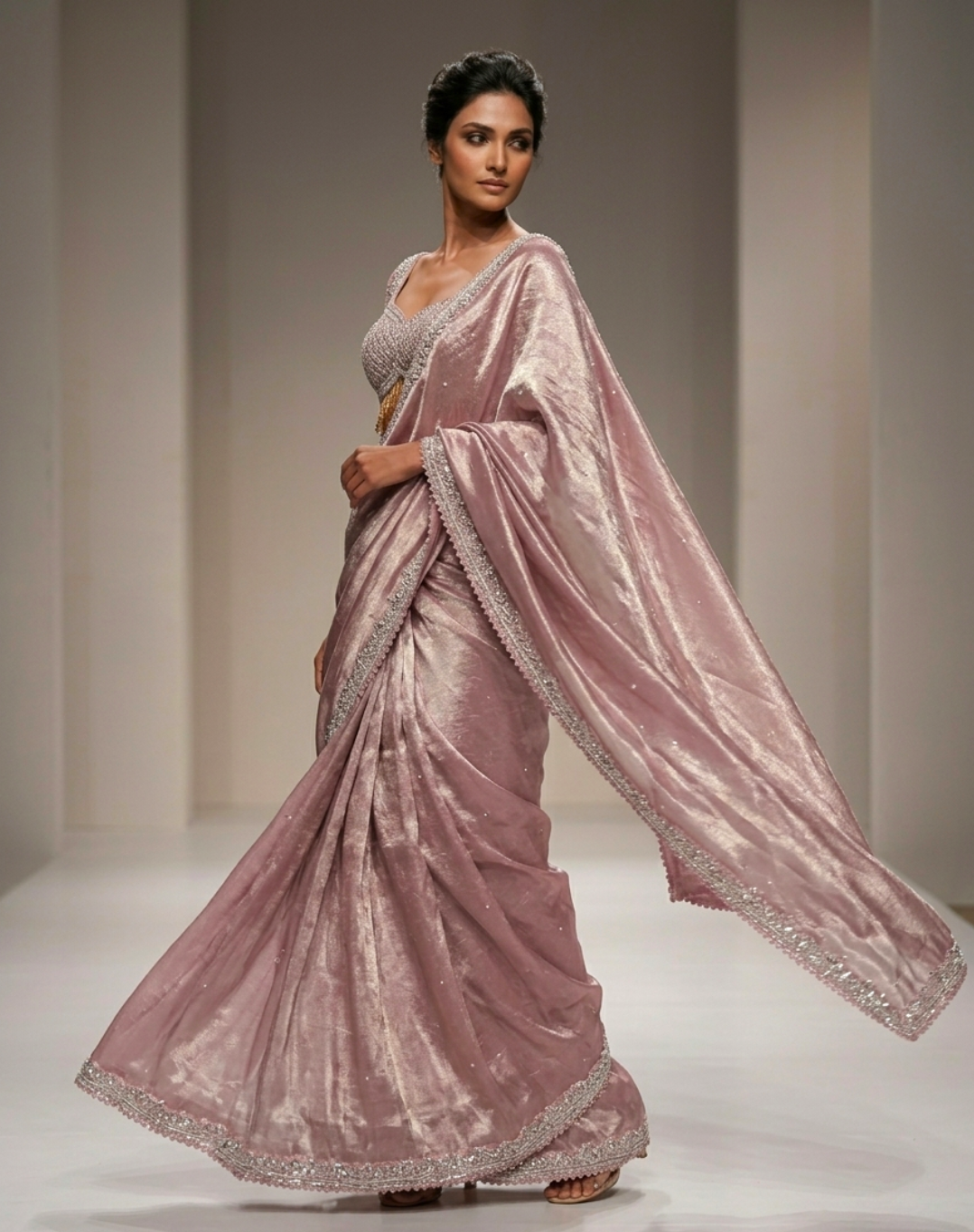 Mauve Rose Cutdana Drape Saree