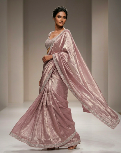 Mauve Rose Cutdana Drape Saree
