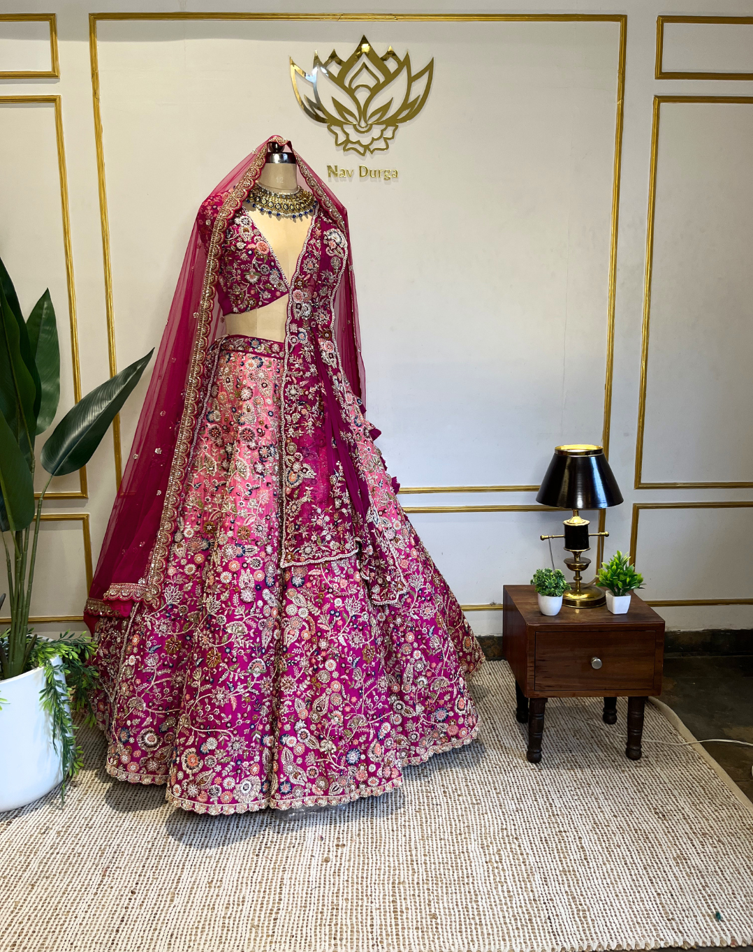 Royal Bloom | Hand-Embroidered Raw Silk Bridal Lehenga