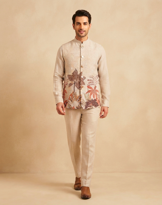 Desert Grove Embroidered Linen Bandi Set