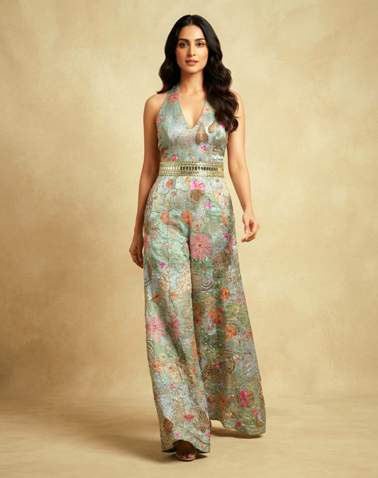Botanical Bloom | Embroidered Crepe Jumpsuit
