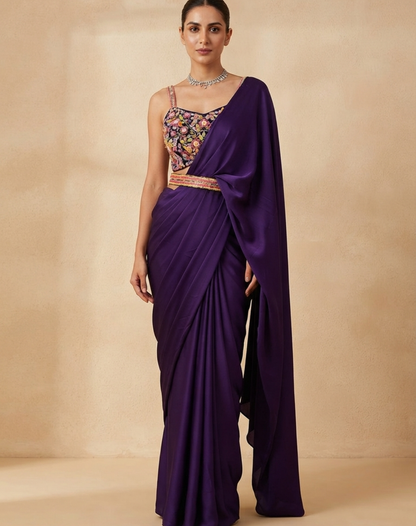 Plum Bloom Draped Saree Draped to Perfection