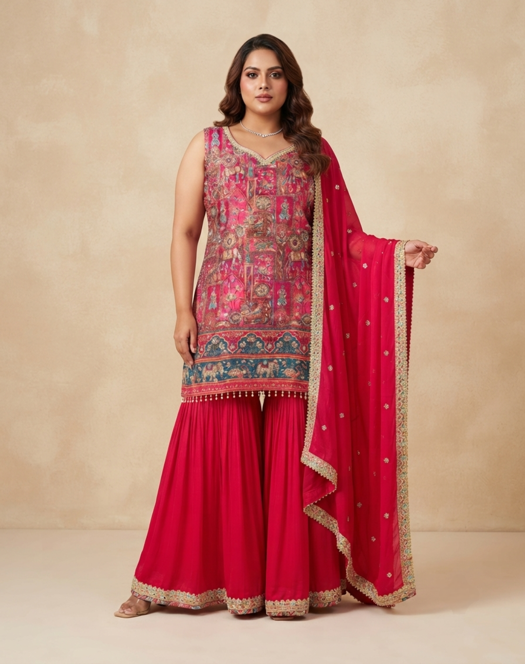 Heritage Brocade Printed Kurta Palazzo Set