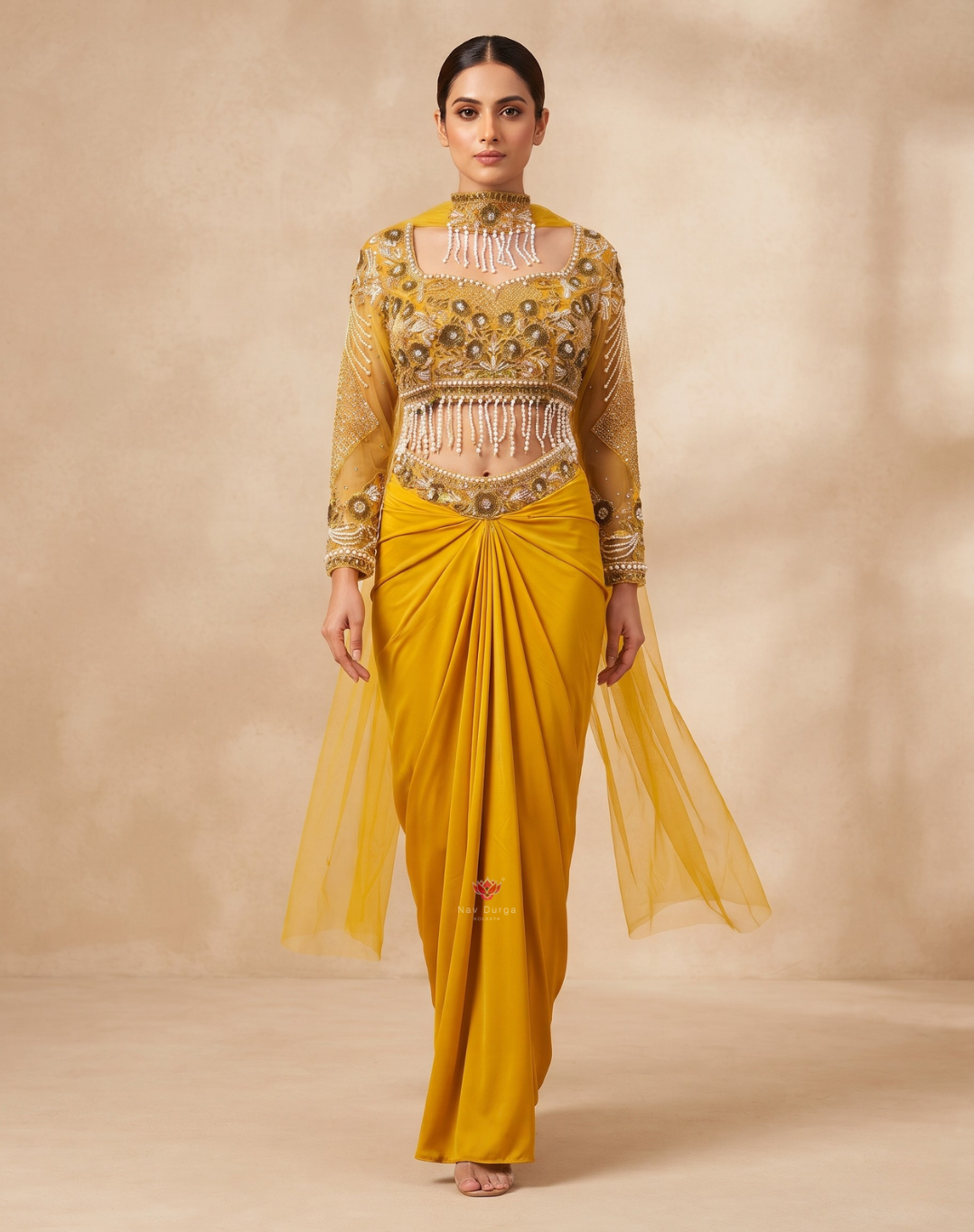 Nooraya | Zari & Pearl Embellished Draped Skirt Set