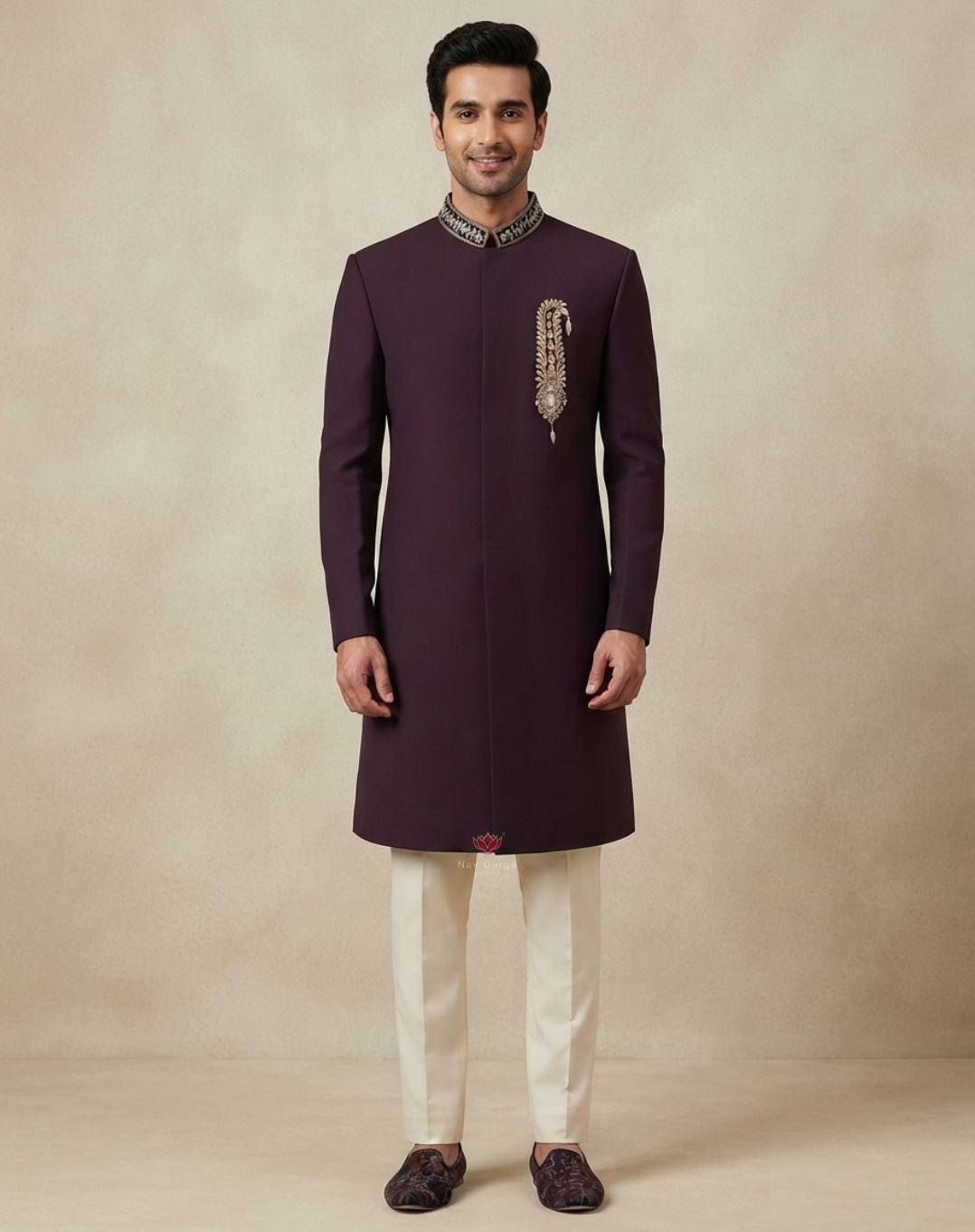 Midnight Crest | Zari & Thread Embroidered Men's Bandhgala Set