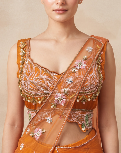 Saffron Bloom | Resham & Zardosi Embellished Palazzo Set