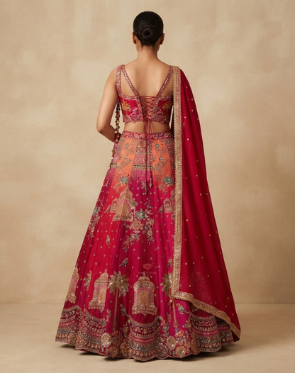 Gulmohar Royale | Zari & Mirror Work Bamber Silk Lehenga