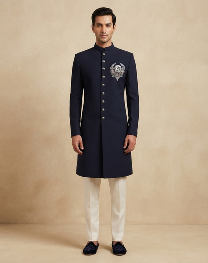 Regal Crest | Zari & Cutdana Embroidered Silk Sherwani