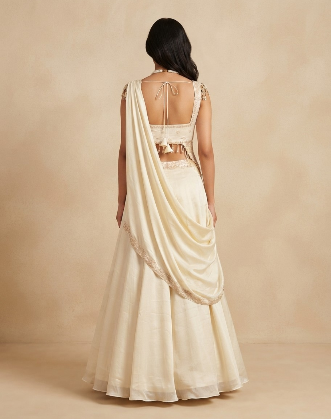 Pearl Drape | Embellished Blouse & Flowing Draped Skirt Set