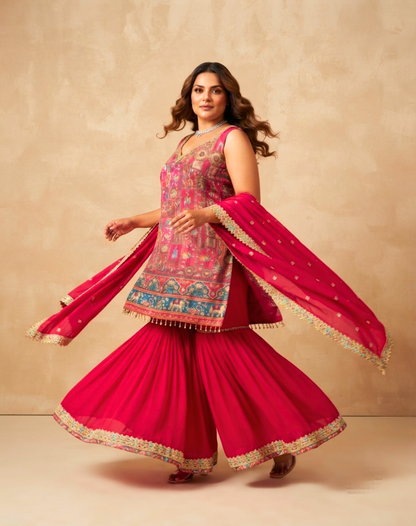 Heritage Brocade Printed Kurta Palazzo Set