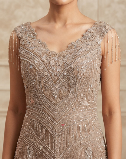 Starlit Taupe | Cutdana & Sequin Embellished Mermaid Gown