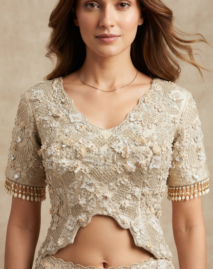 Petal Reverie | Cutdana & Floral Embellished Lehenga