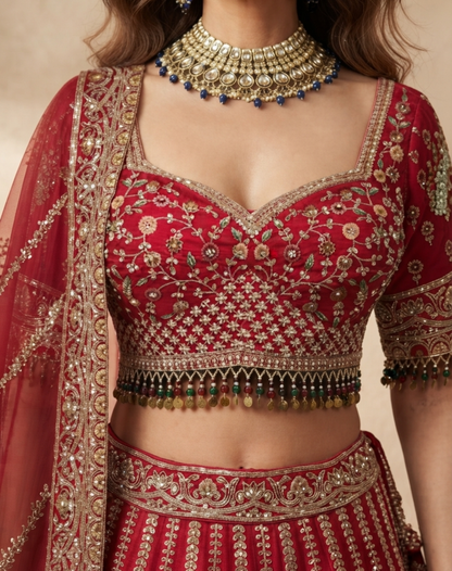 Crimson Aangan | Zari & Sequin Embellished Bridal Lehenga