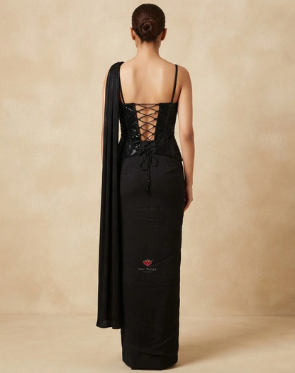Midnight Muse | Cutdana & Sequin Embellished Draped Skirt Set