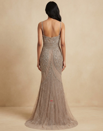 Moonlit Taupe | Cutdana & Sequin Embellished Mermaid Gown