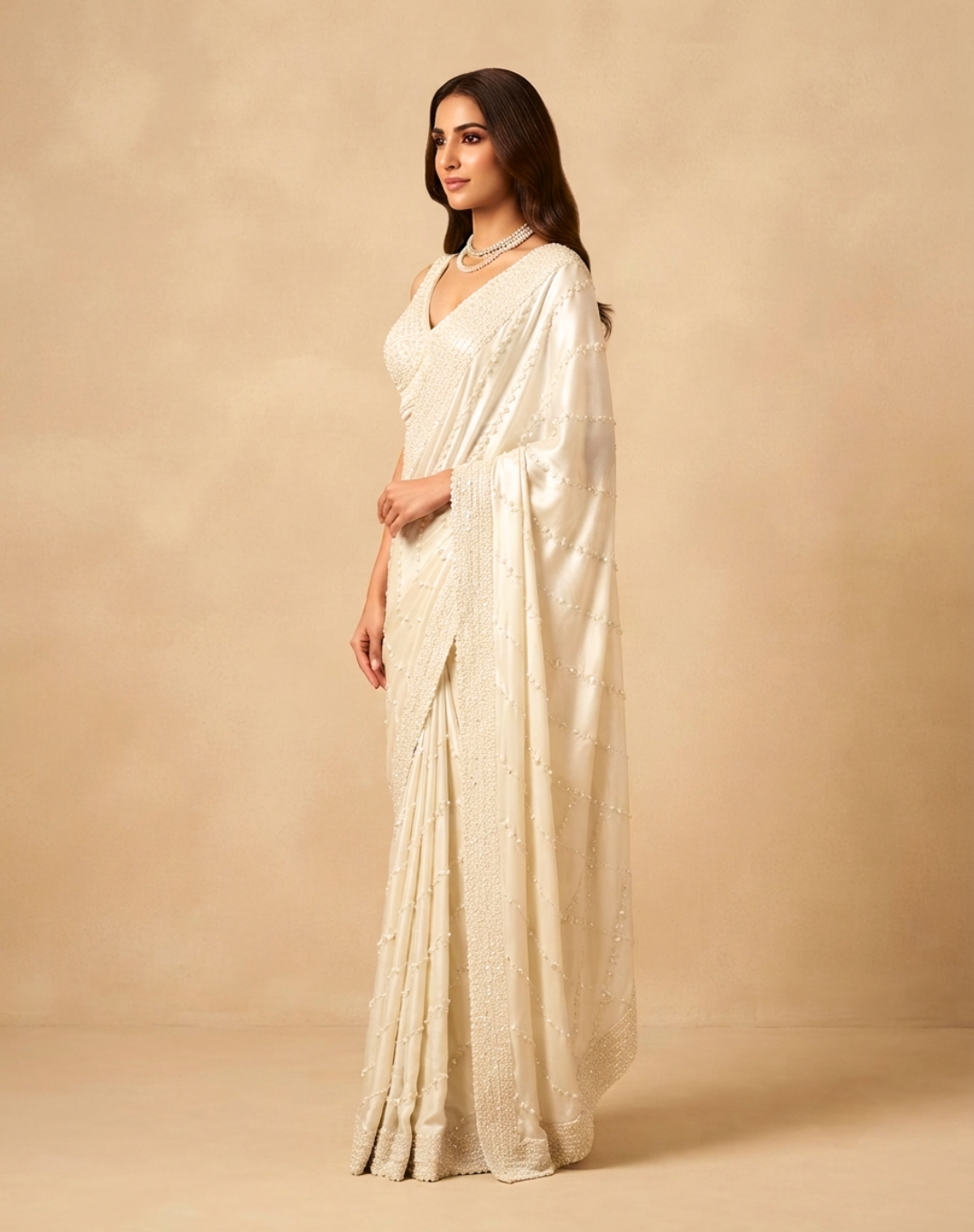Pearl Cascade Chinon Saree