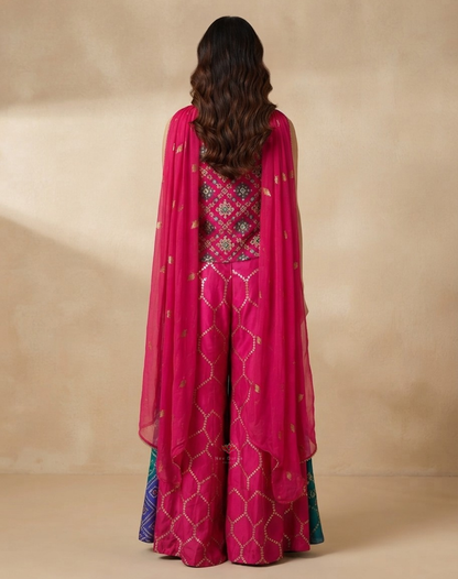 Rangrez Riwaayat | Zari & Mirror Work Printed Banarasi Indo-Western Set