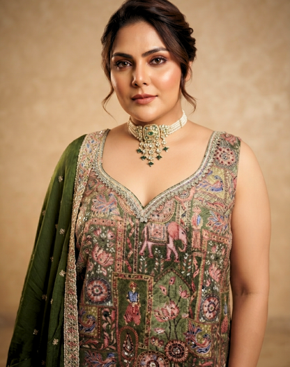 Heritage Brocade Printed Kurta Palazzo Set