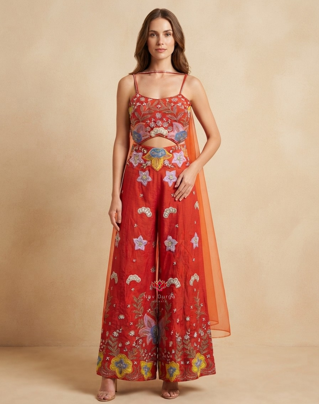 Floral Ember | Sequin & Thread Embellished Indo-Western Jumpsuit
