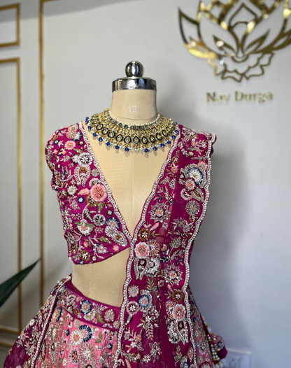 Royal Bloom | Hand-Embroidered Raw Silk Bridal Lehenga