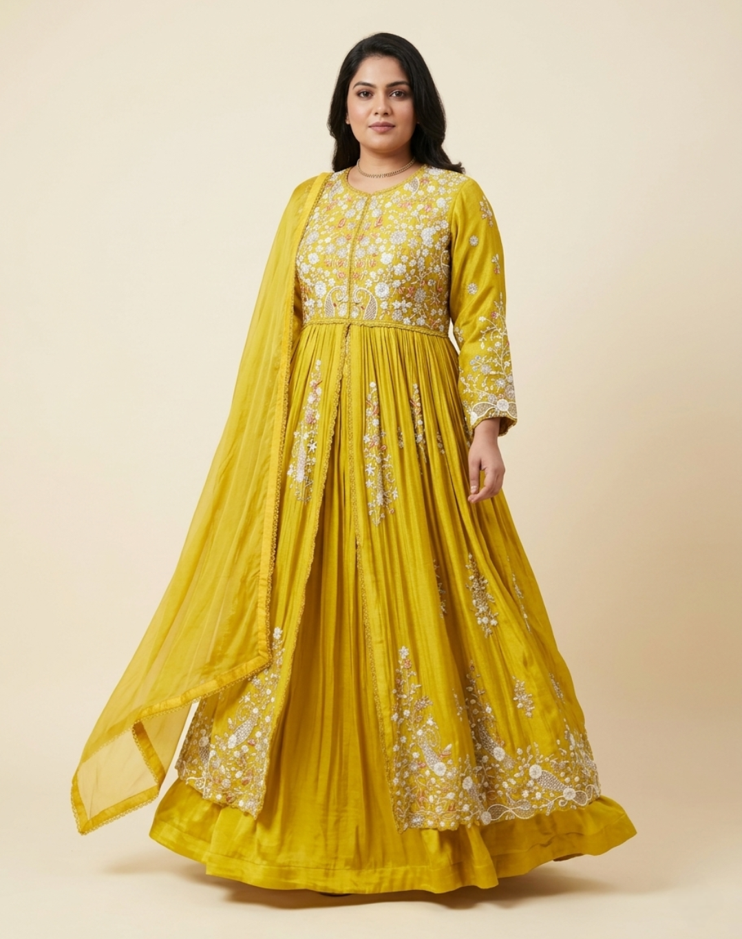 Mustard Yellow Embroidered Chinon Suit Set