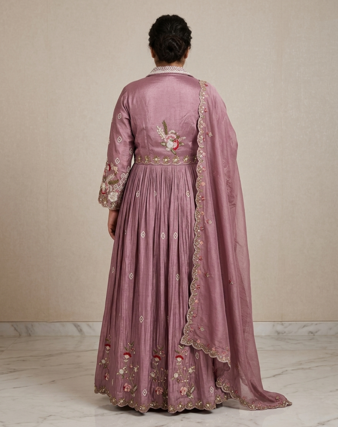 Dusty Mauve Embroidered Tissue Suit Set