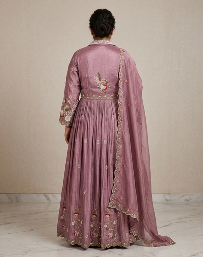 Dusty Mauve Embroidered Tissue Suit Set