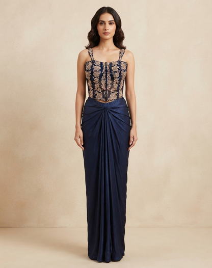 Midnight Aabha Zardosi Draped Skirt Set